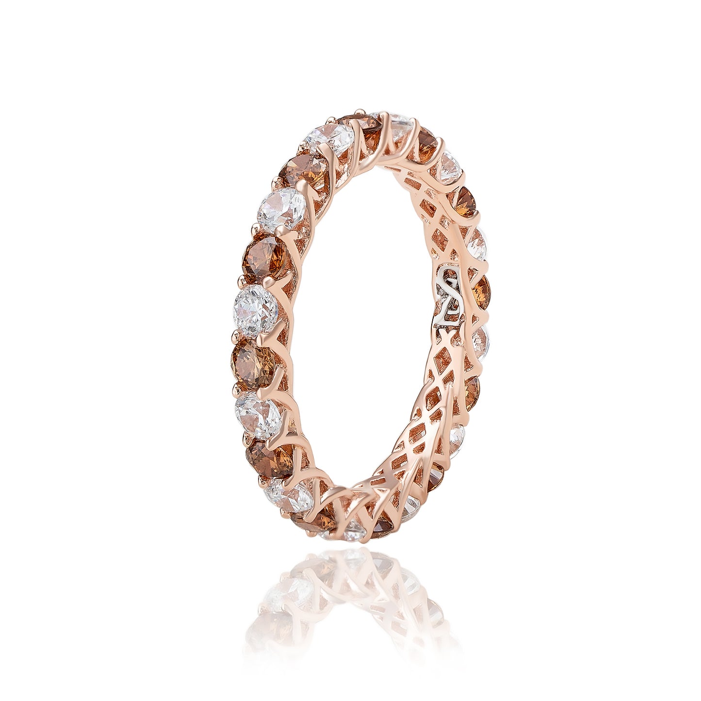 Suzy Levian Brown & White Cubic Zirconia in Rose Sterling Silver Eternity Band