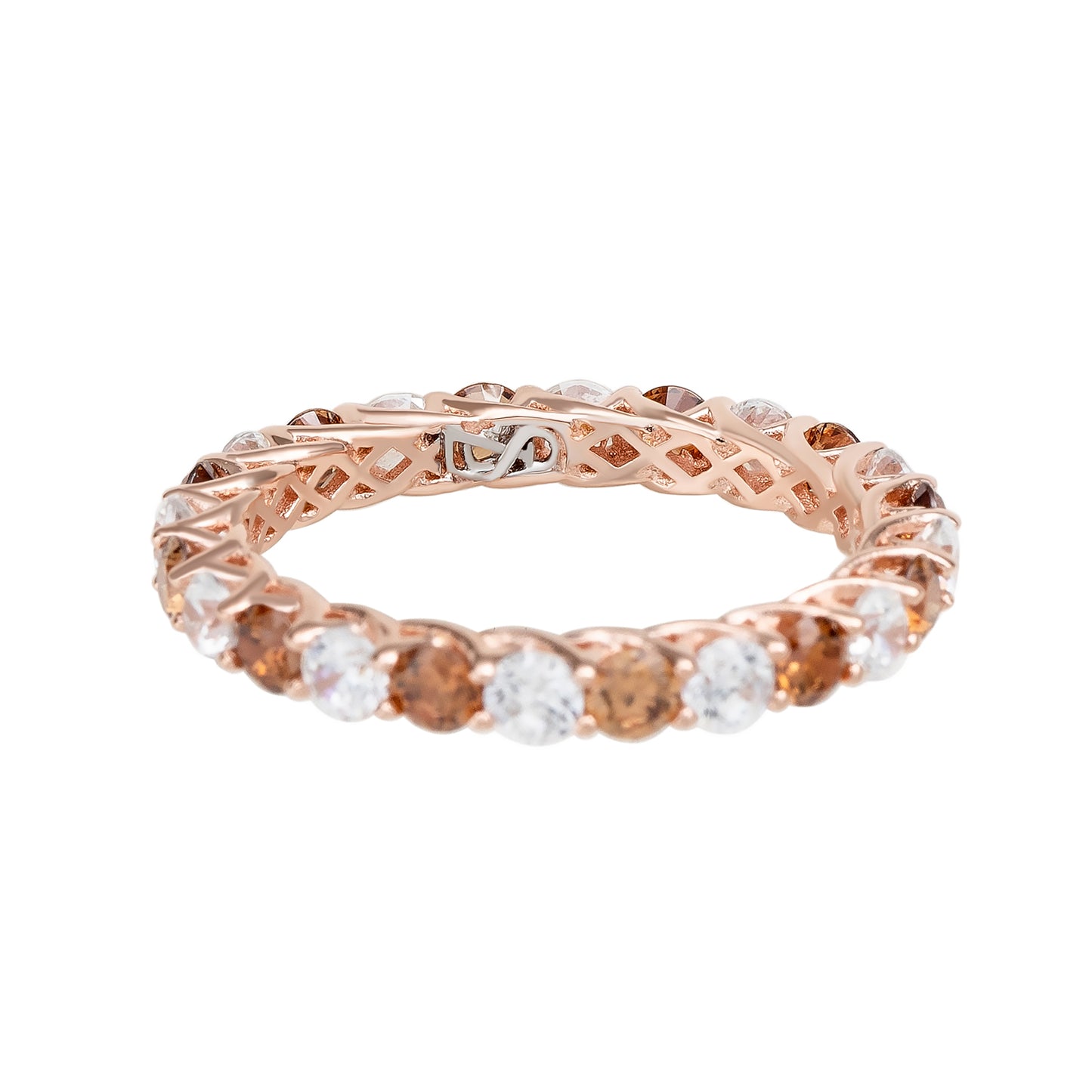 Suzy Levian Brown & White Cubic Zirconia in Rose Sterling Silver Eternity Band