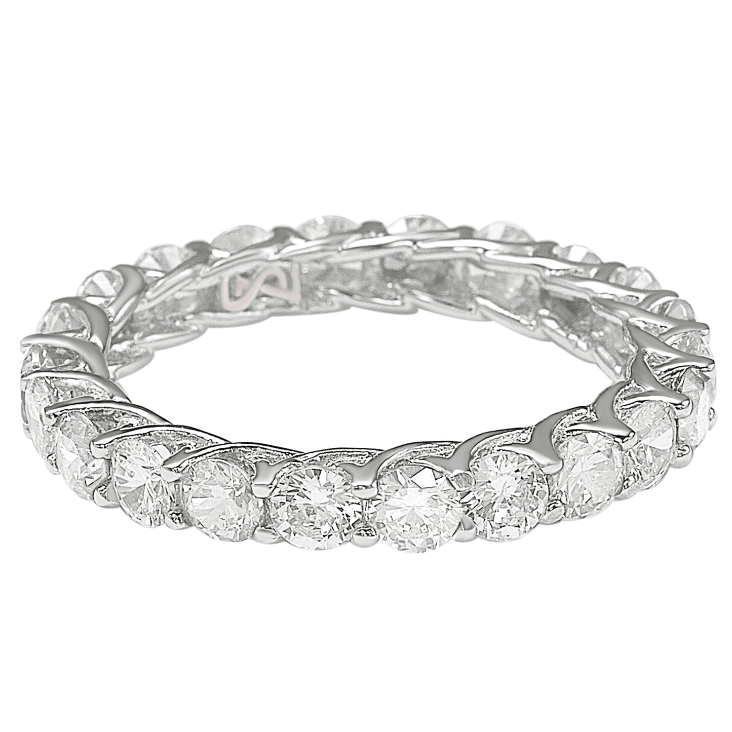 Suzy Levian White Cubic Zirconia in White Sterling Silver Eternity Band