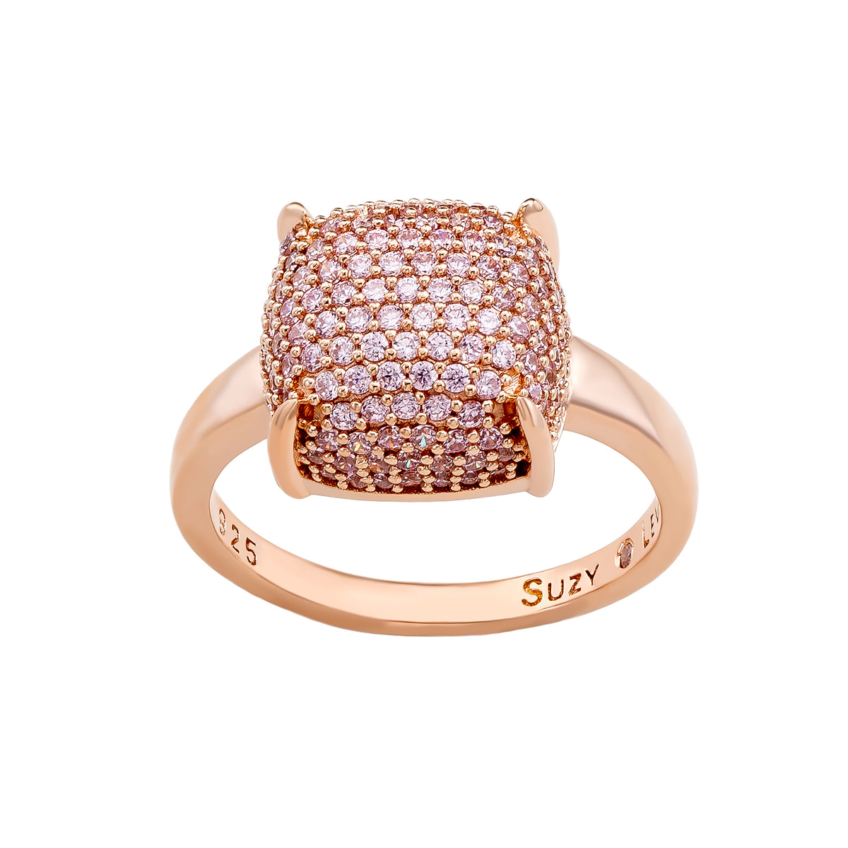 Suzy Levian Pave Pink Cubic Zirconia in Rose Sterling Silver Ring