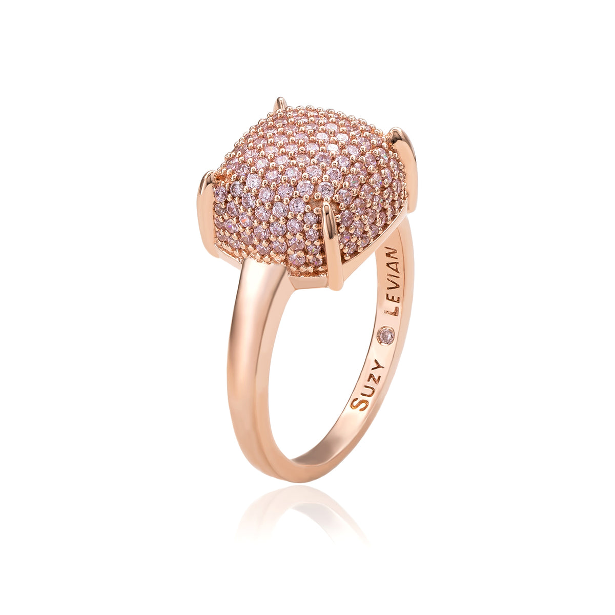 Suzy Levian Pave Pink Cubic Zirconia in Rose Sterling Silver Ring