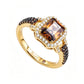 Suzy Levian Yellow Sterling Silver Emerald-Cut Brown and White Cubic Zirconia Halo Ring