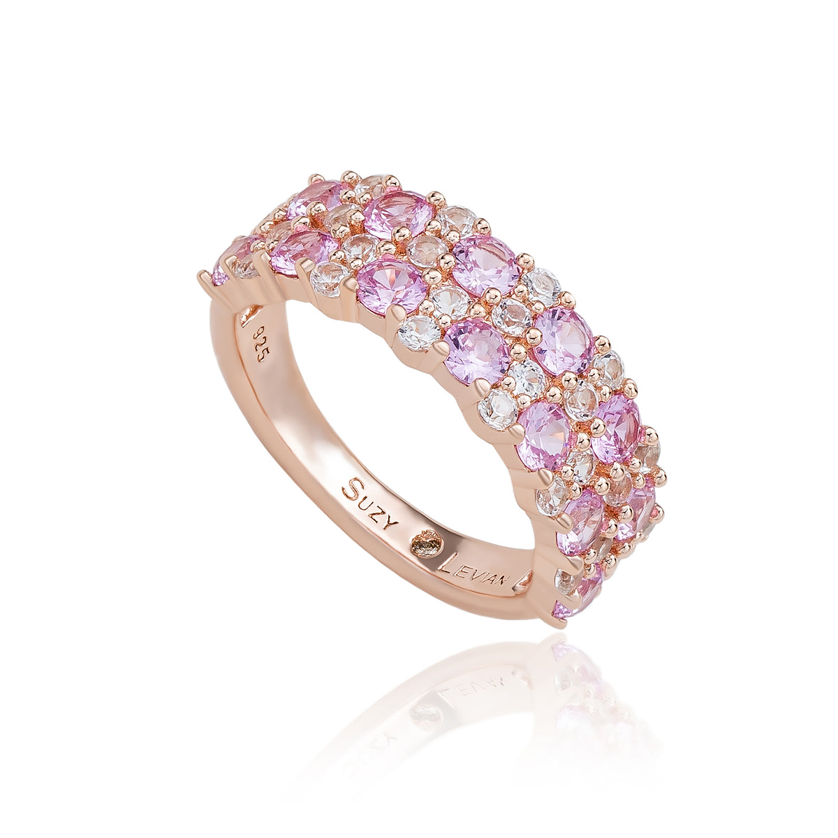 Suzy Levian Rose Sterling Silver Natural Pink Sapphire and Diamond Accent Double Row Band