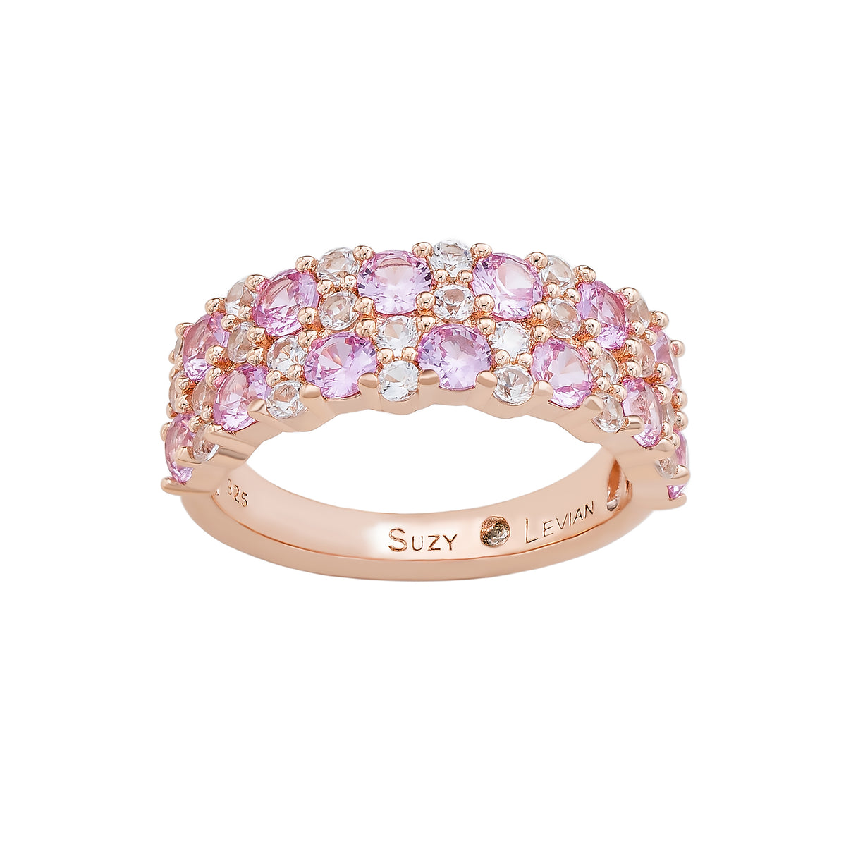 Suzy Levian Rose Sterling Silver Natural Pink Sapphire and Diamond Accent Double Row Band