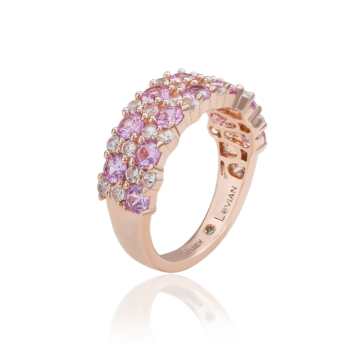 Suzy Levian Rose Sterling Silver Natural Pink Sapphire and Diamond Accent Double Row Band