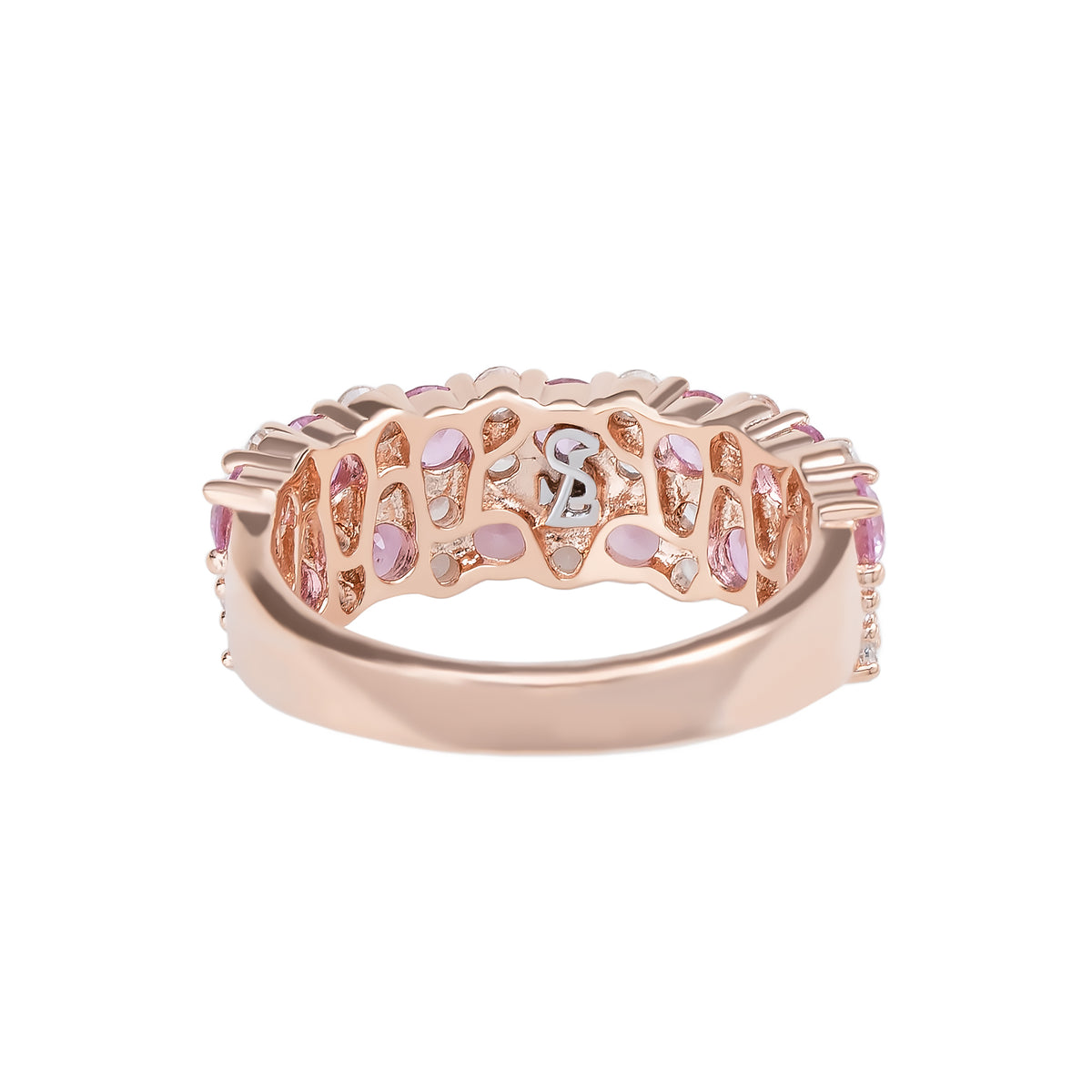 Suzy Levian Rose Sterling Silver Natural Pink Sapphire and Diamond Accent Double Row Band
