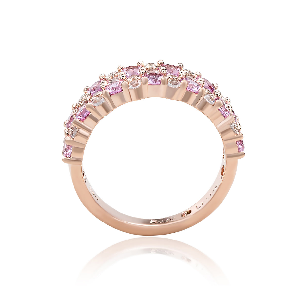 Suzy Levian Rose Sterling Silver Natural Pink Sapphire and Diamond Accent Double Row Band