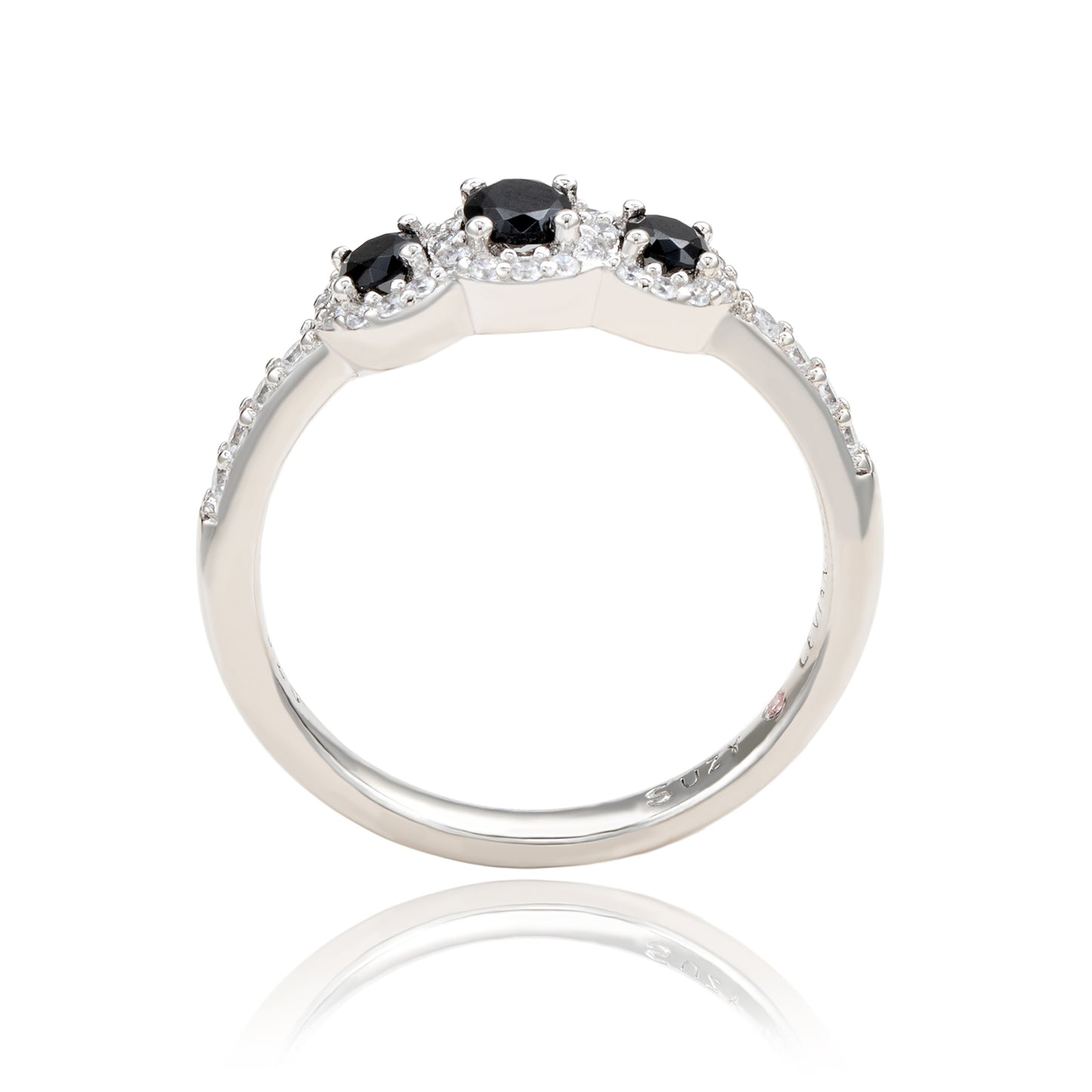 Suzy Levian Sterling Silver Black Cubic Zirconia Petite Ring