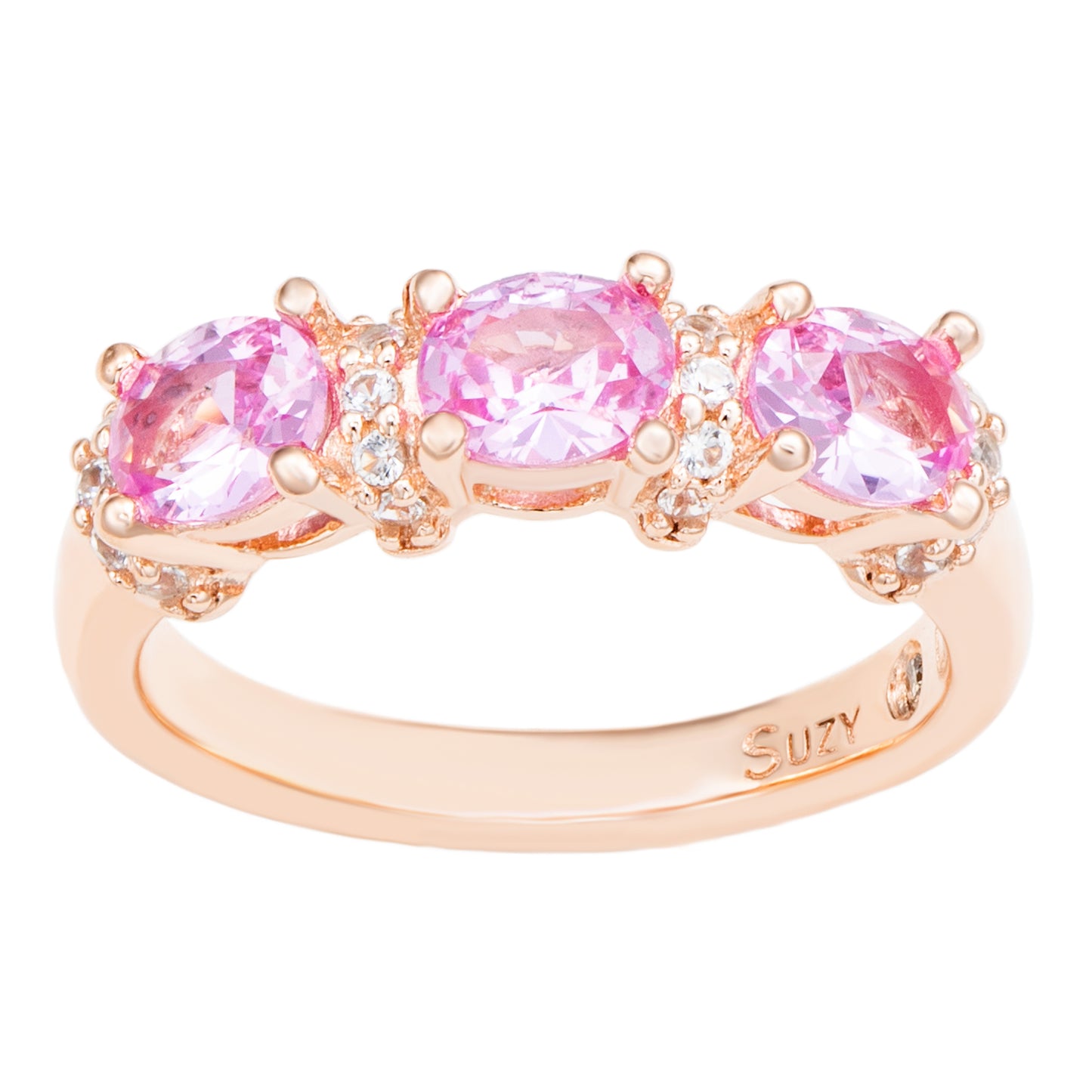 Suzy Levian Rose Sterling Silver Natural Pink Sapphire and Diamond Accent Half Band