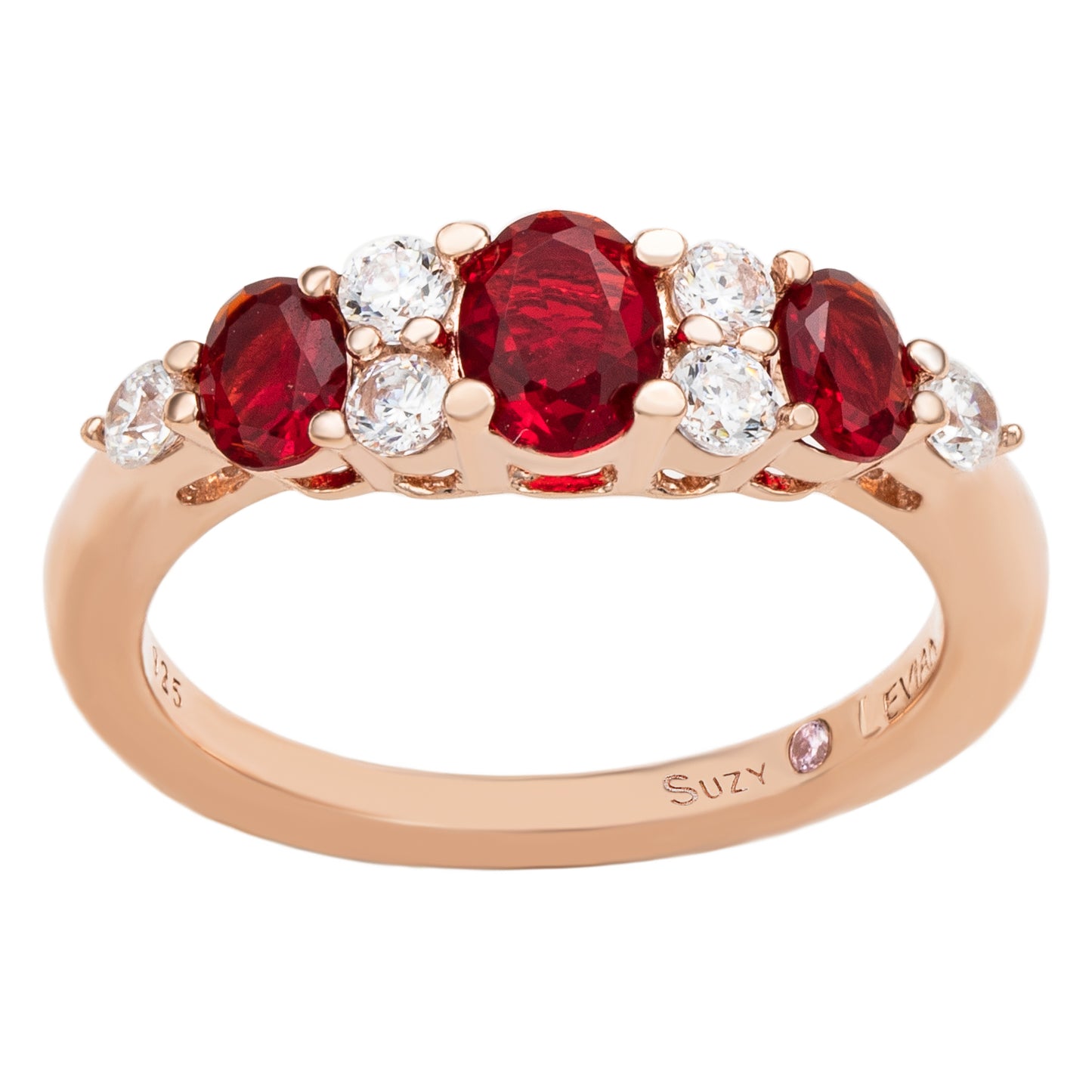 Suzy Levian Rose Sterling Silver Red White Cubic Zirconia Graduating Ring