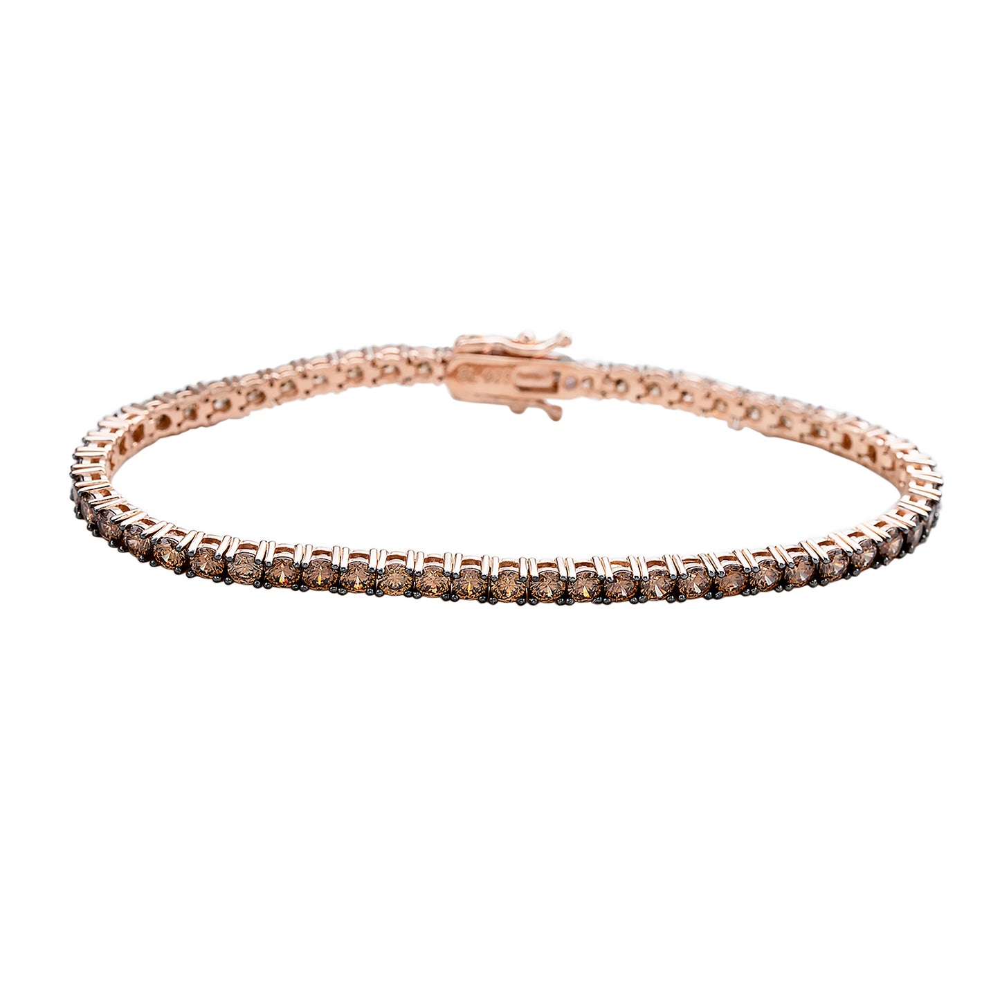 Suzy Levian Brown Cubic Zirconia Rose Sterling Silver 7 inch Tennis Bracelet