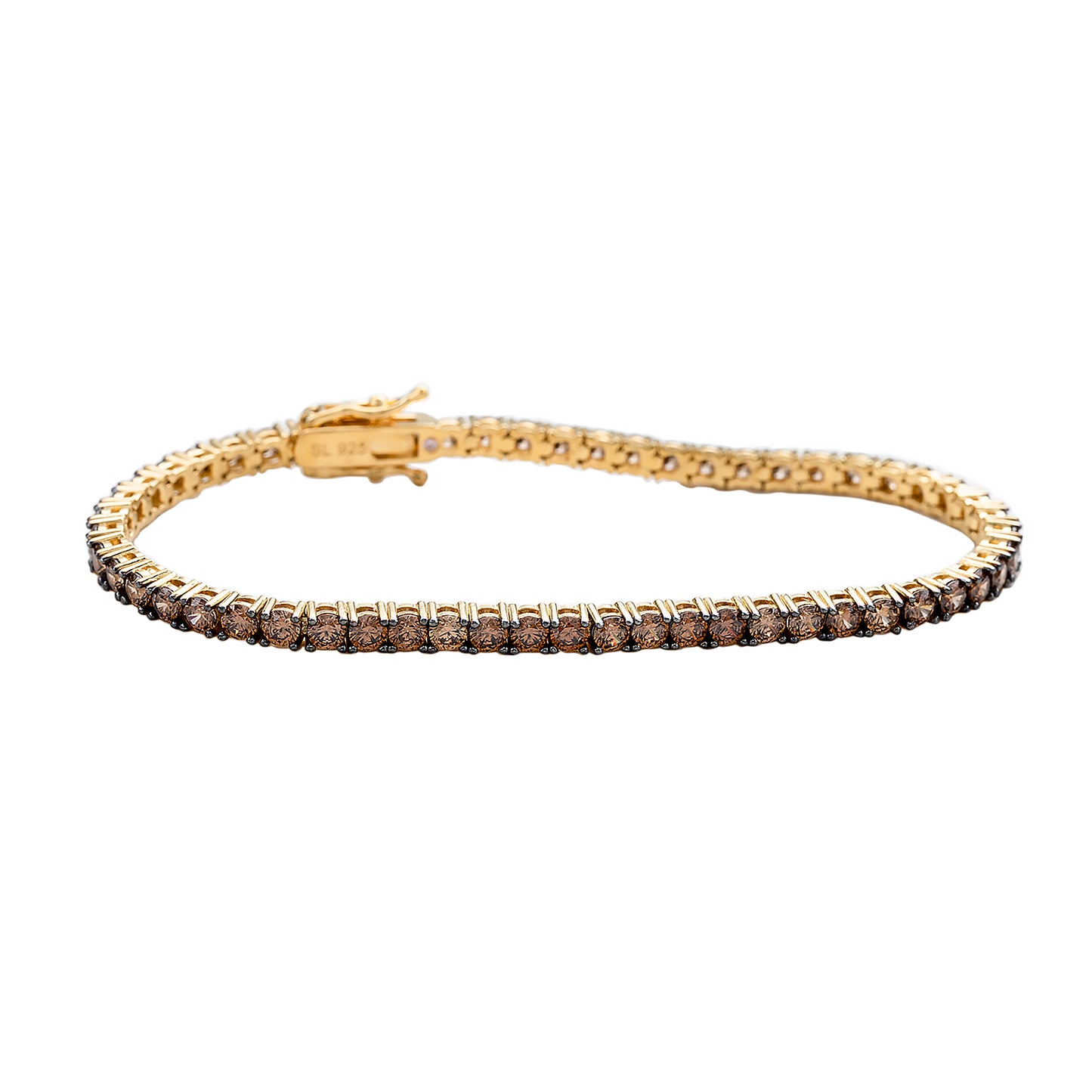 Suzy Levian Brown Cubic Zirconia Yellow Sterling Silver 7 inch Tennis Bracelet