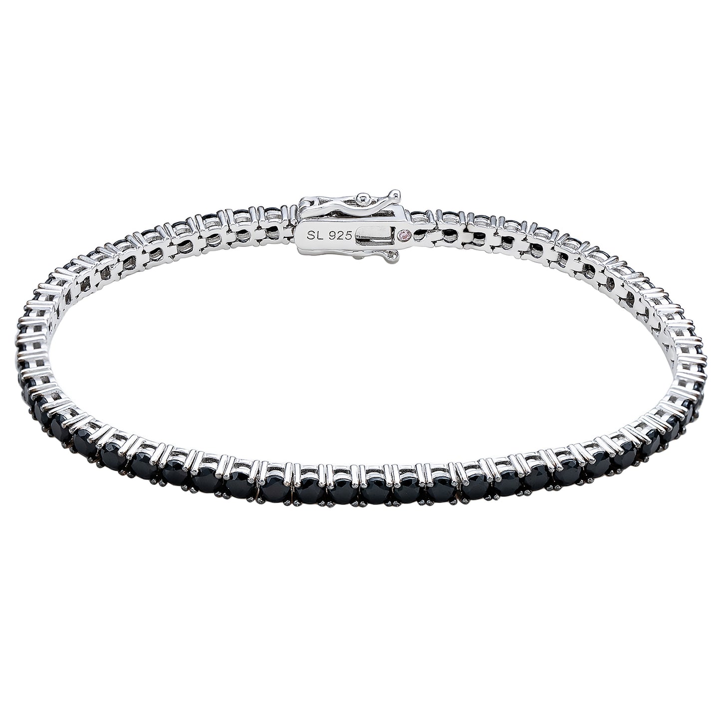 Suzy Levian Black Cubic Zirconia Sterling Silver 7 inch Tennis Bracelet