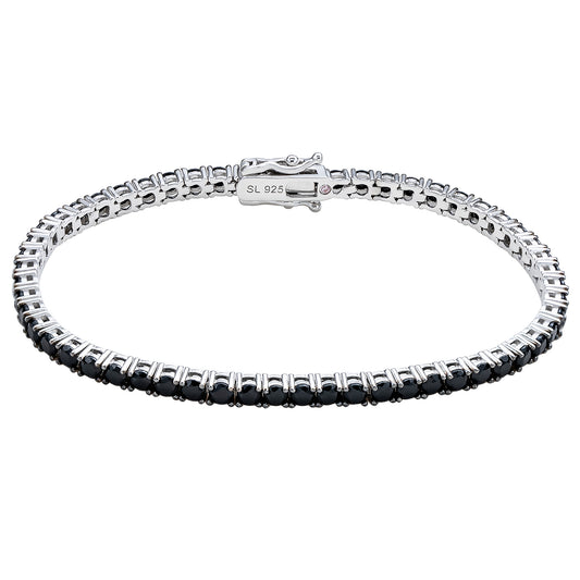 Suzy Levian Black Cubic Zirconia Sterling Silver 7 inch Tennis Bracelet