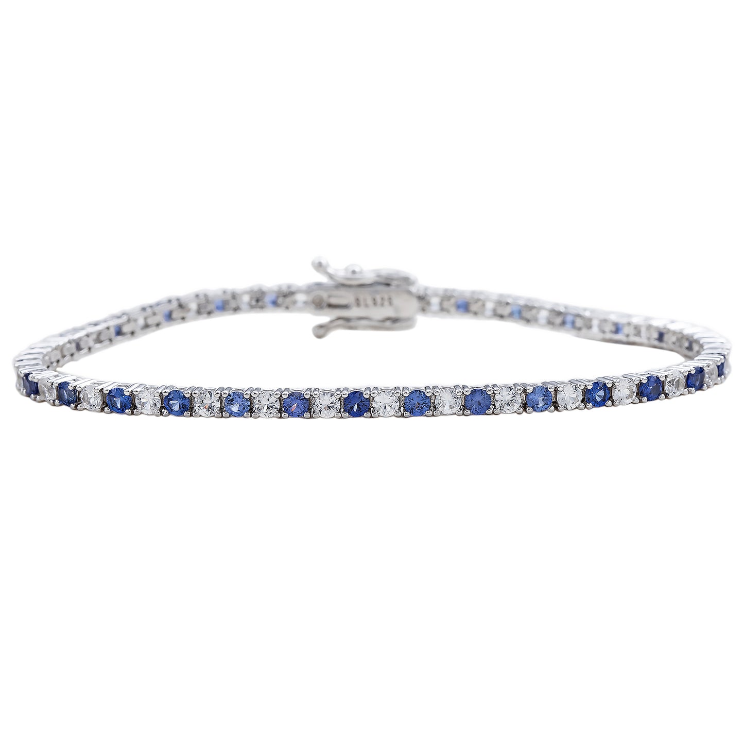 Suzy Levian Sterling Silver Round-Cut Blue And White Sapphire Tennis Bracelet