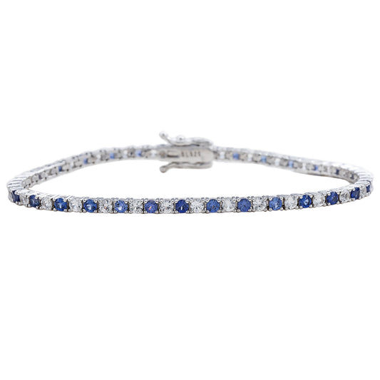 Suzy Levian Sterling Silver Round-Cut Blue And White Sapphire Tennis Bracelet