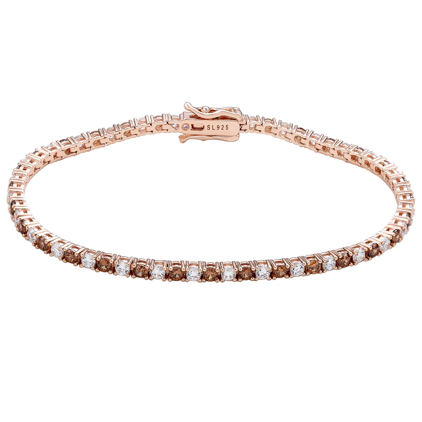 Suzy Levian Brown White Cubic Zirconia Rose Sterling Silver 7 inch Tennis Bracelet