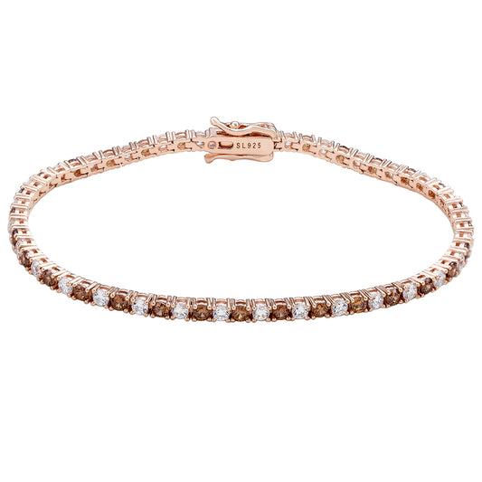 Suzy Levian Brown White Cubic Zirconia Rose Sterling Silver 7 inch Tennis Bracelet