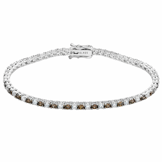 Suzy Levian Brown White Cubic Zirconia White Sterling Silver 7 inch Tennis Bracelet