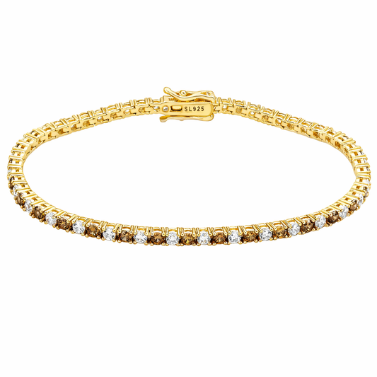 Suzy Levian Brown White Cubic Zirconia Yellow Sterling Silver 7 inch Tennis Bracelet