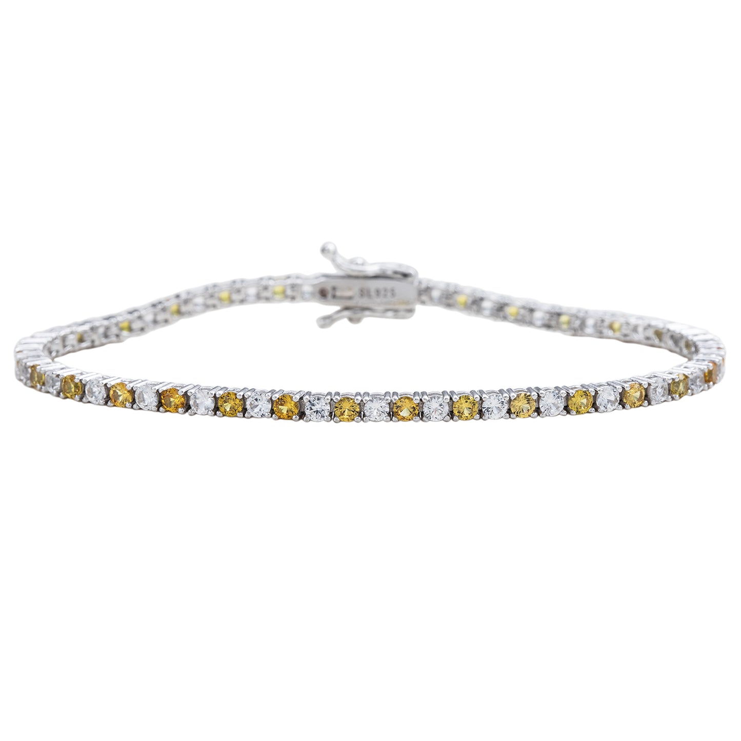 Suzy Levian Sterling Silver Round-Cut Yellow And White Sapphire Tennis Bracelet