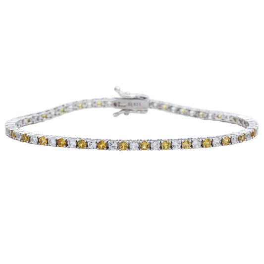 Suzy Levian Sterling Silver Round-Cut Yellow And White Sapphire Tennis Bracelet