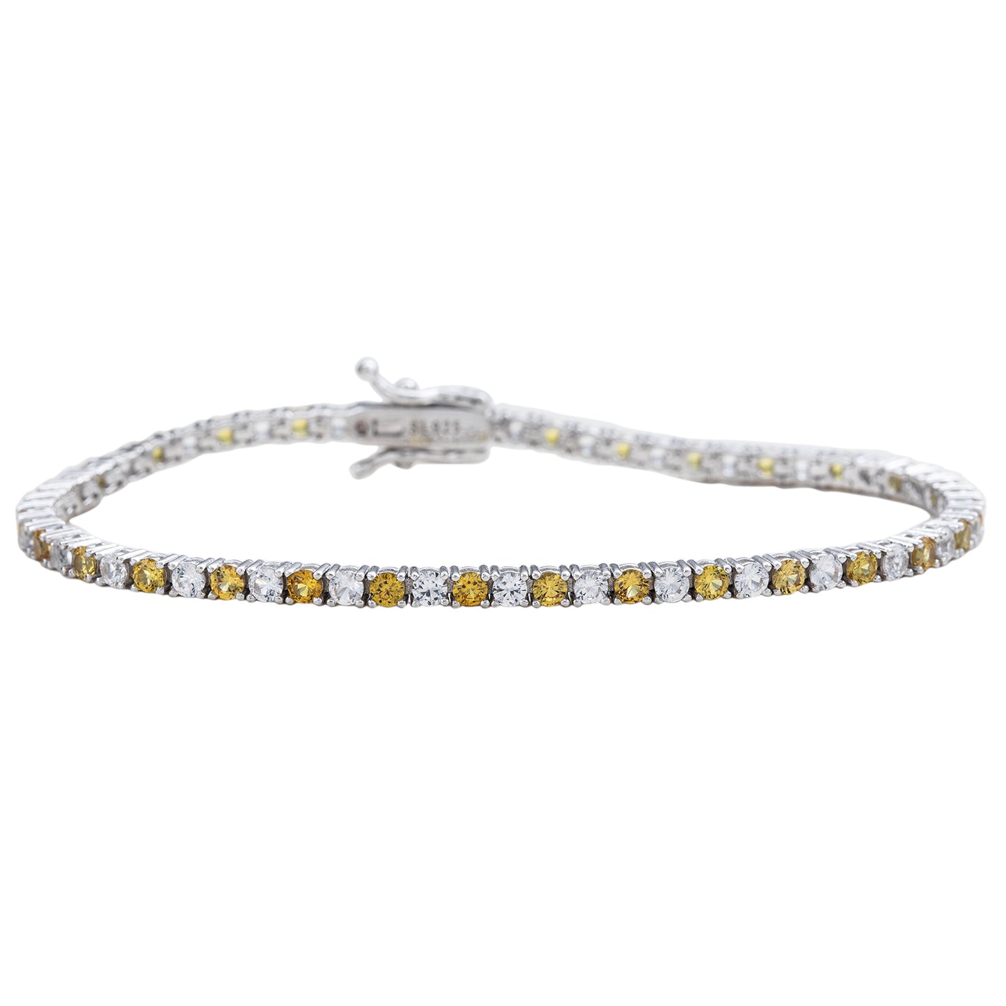 Suzy Levian Sterling Silver Round-Cut Yellow And White Sapphire Tennis Bracelet
