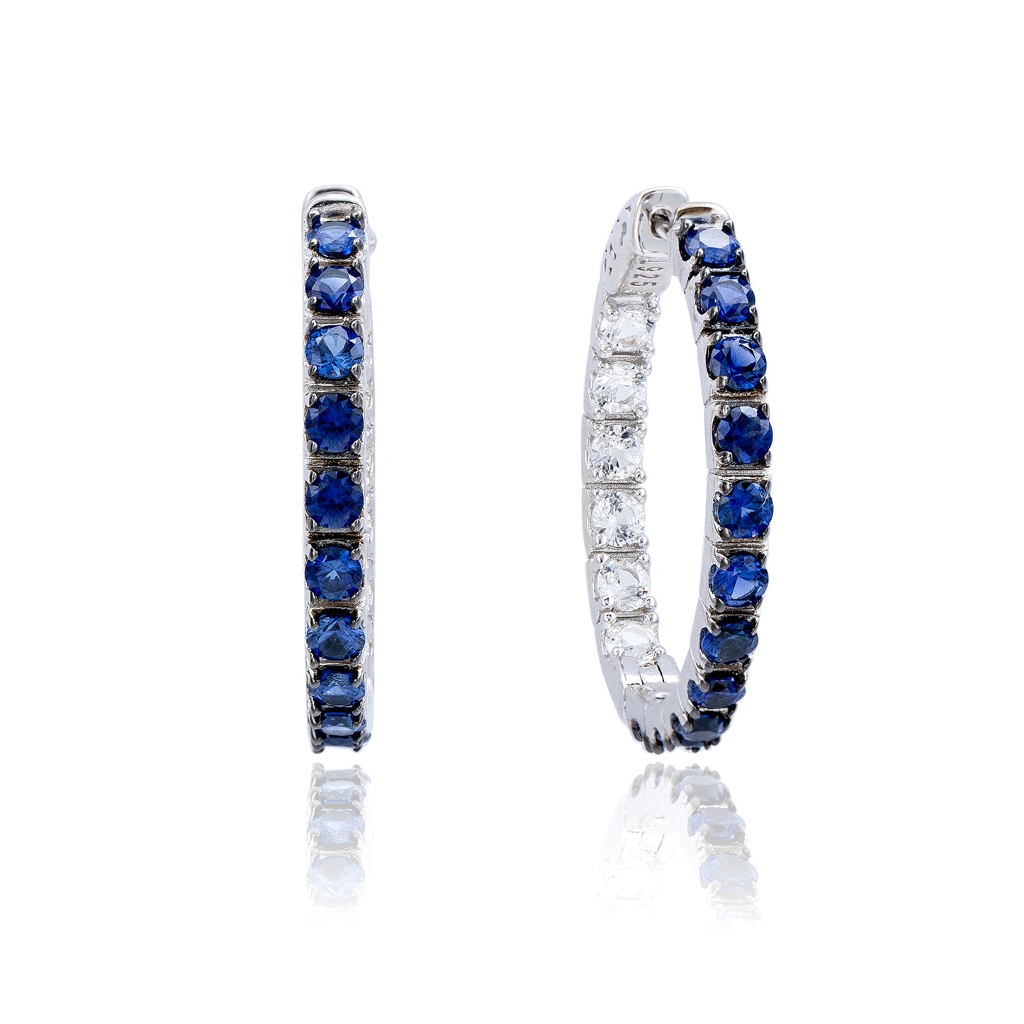 Suzy Levian Sterling Silver Blue Sapphire and Diamond Accent Hoop Earring