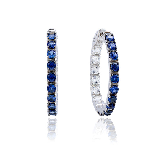 Suzy Levian Sterling Silver Blue Sapphire and Diamond Accent Hoop Earring