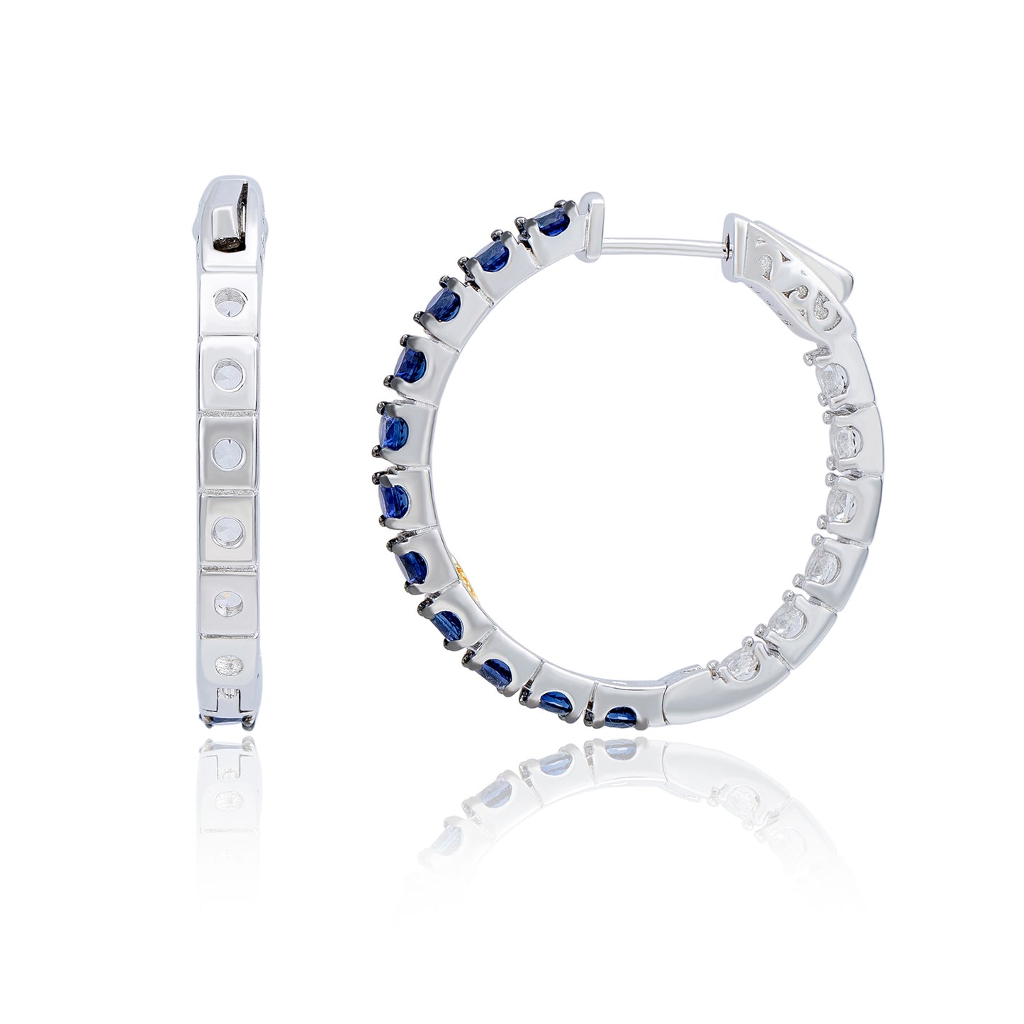 Suzy Levian Sterling Silver Blue Sapphire and Diamond Accent Hoop Earring