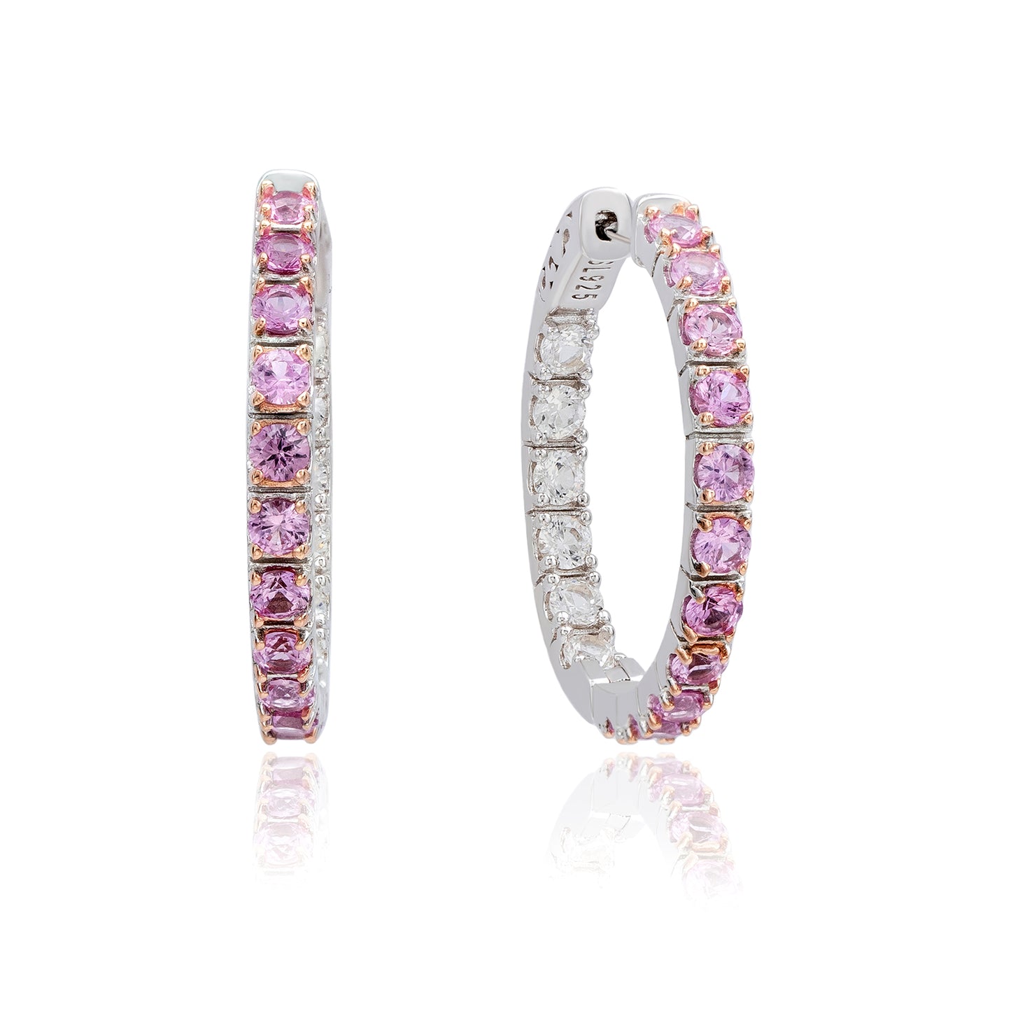 Suzy Levian Sterling Silver Pink Sapphire and Diamond Accent Hoop Earring