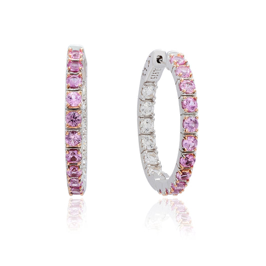 Suzy Levian Sterling Silver Pink Sapphire and Diamond Accent Hoop Earring