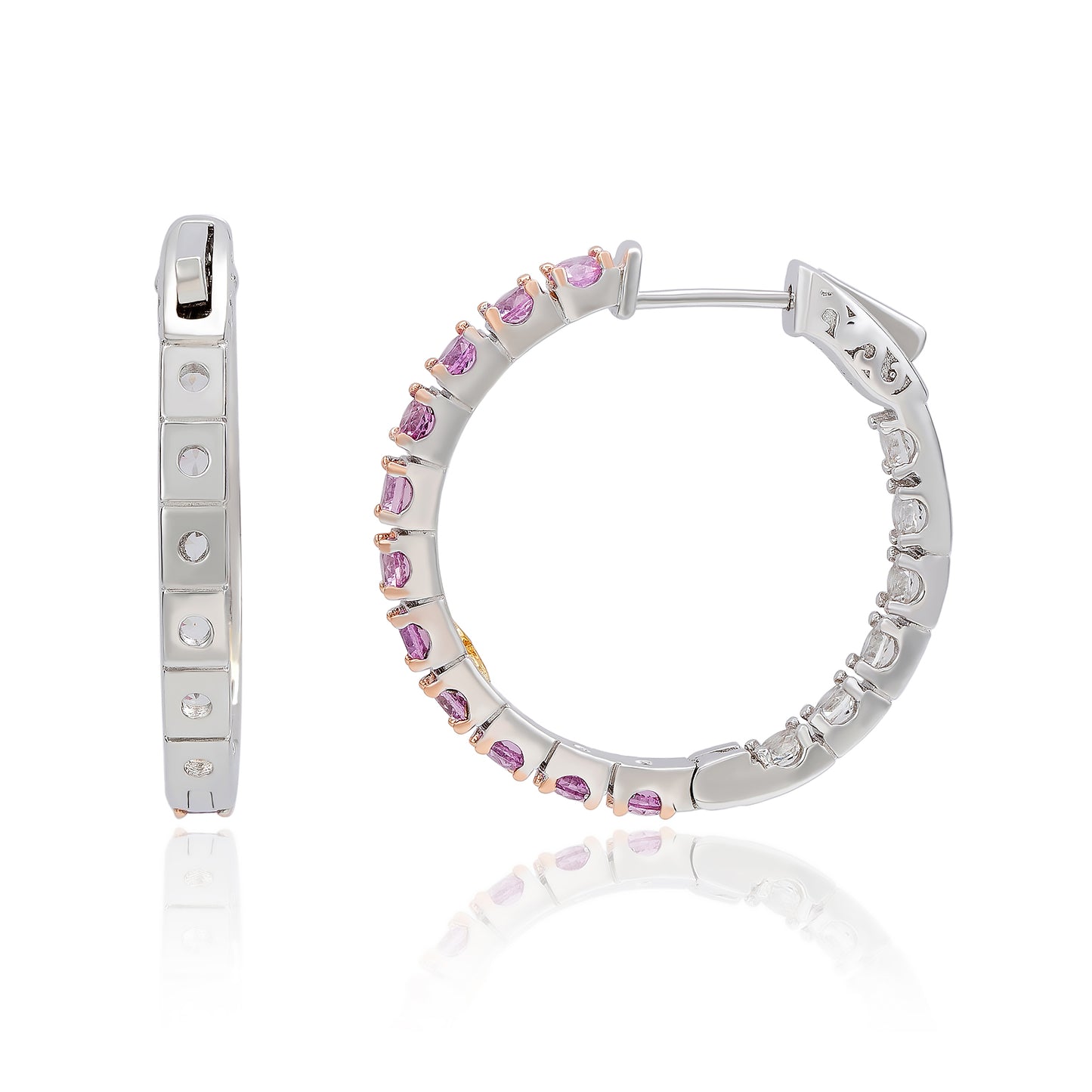 Suzy Levian Sterling Silver Pink Sapphire and Diamond Accent Hoop Earring