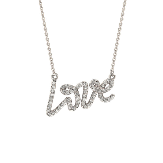 Suzy Levian 14K White Gold .30 cttw Diamond Love Necklace
