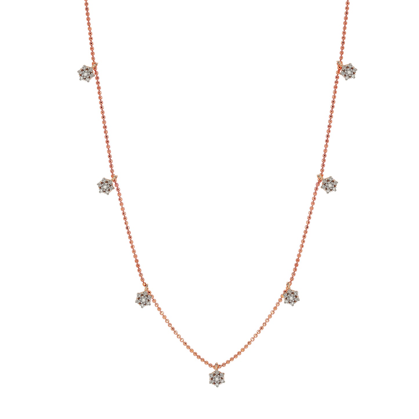 Suzy Levian 14K Rose Gold .30cttw Diamond Flower Station Necklace