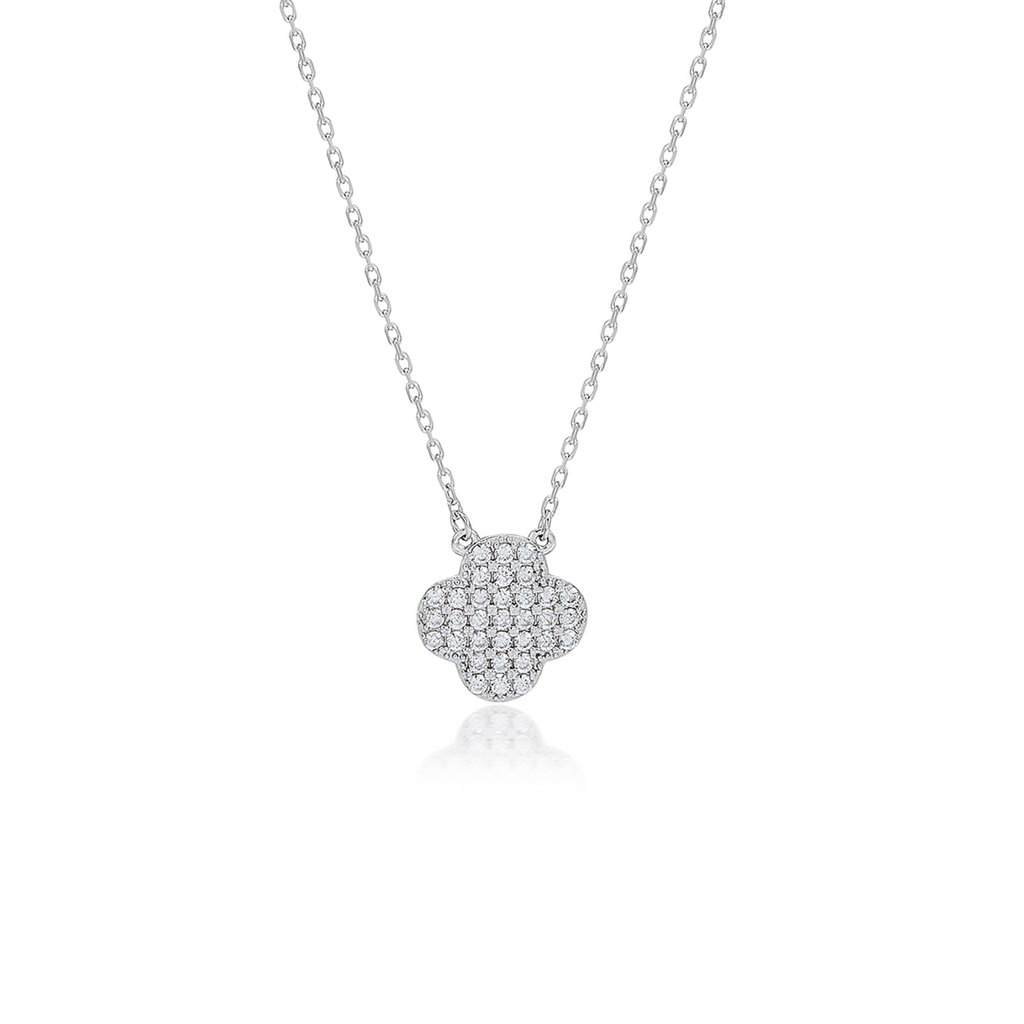 Suzy Levian White Sterling Silver Cubic Zirconia Pave Clover Necklace