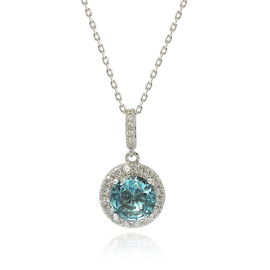 Suzy Levian Sterling Silver Round Cut Blue Topaz And White Topaz Pendant