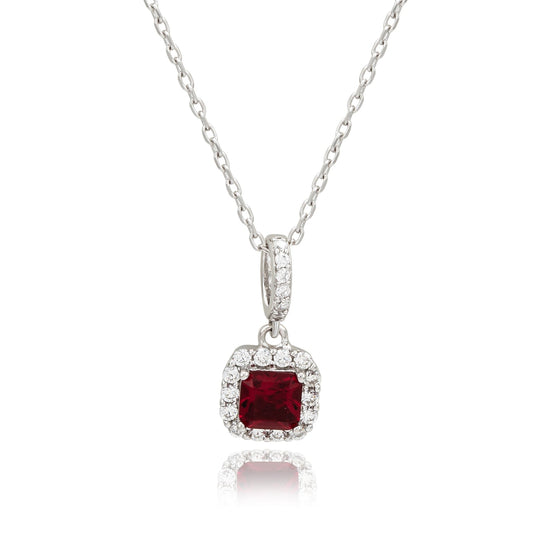 Suzy Levian Sterling Silver Red and White Cubic Zirconia Asscher Cut Pendant