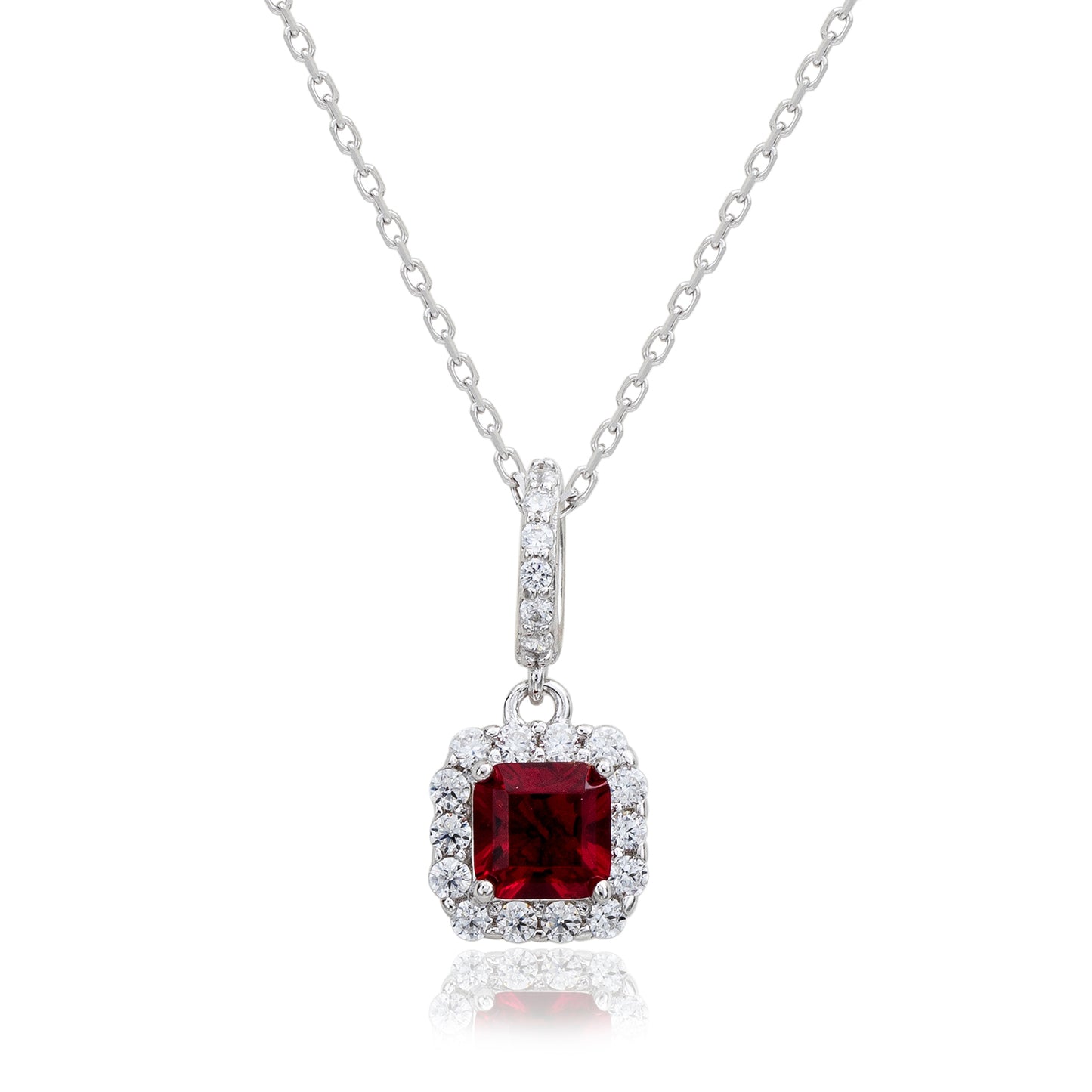Suzy Levian Sterling Silver Red and White Cubic Zirconia Asscher Cut Pendant