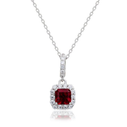 Suzy Levian Sterling Silver Red and White Cubic Zirconia Asscher Cut Pendant