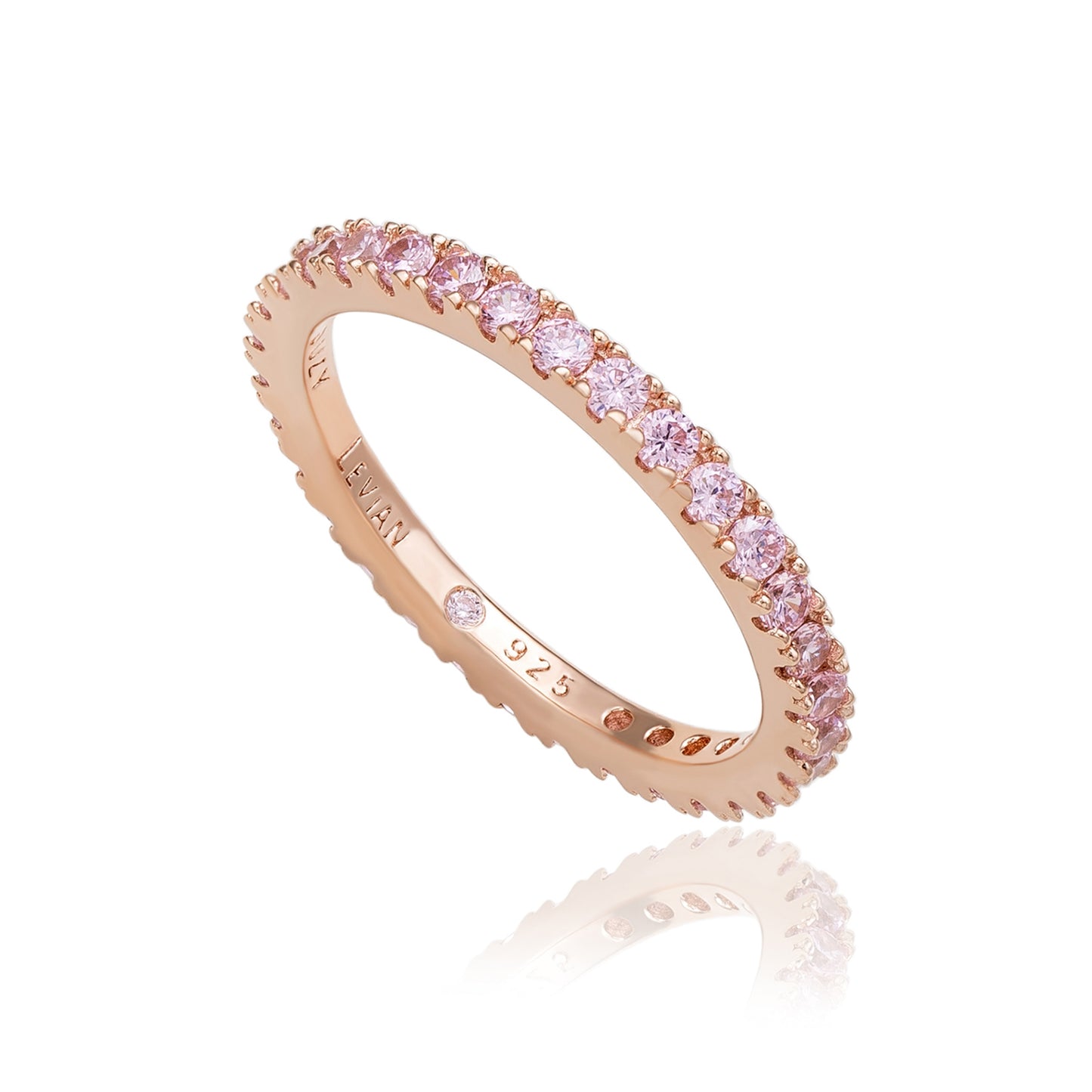 Suzy Levian Rose Sterling Silver Thin Pink Cubic Zirconia Eternity Band
