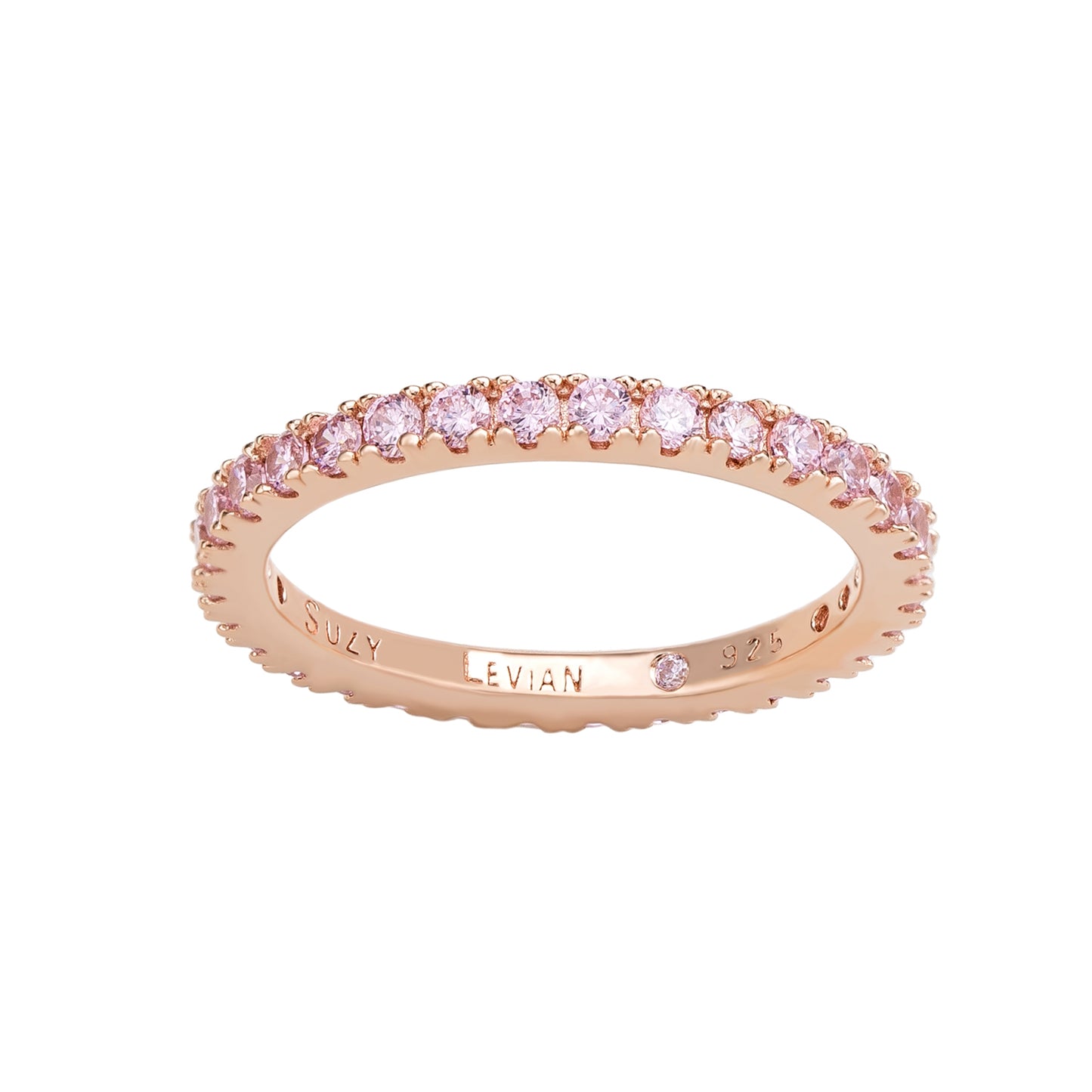 Suzy Levian Rose Sterling Silver Thin Pink Cubic Zirconia Eternity Band