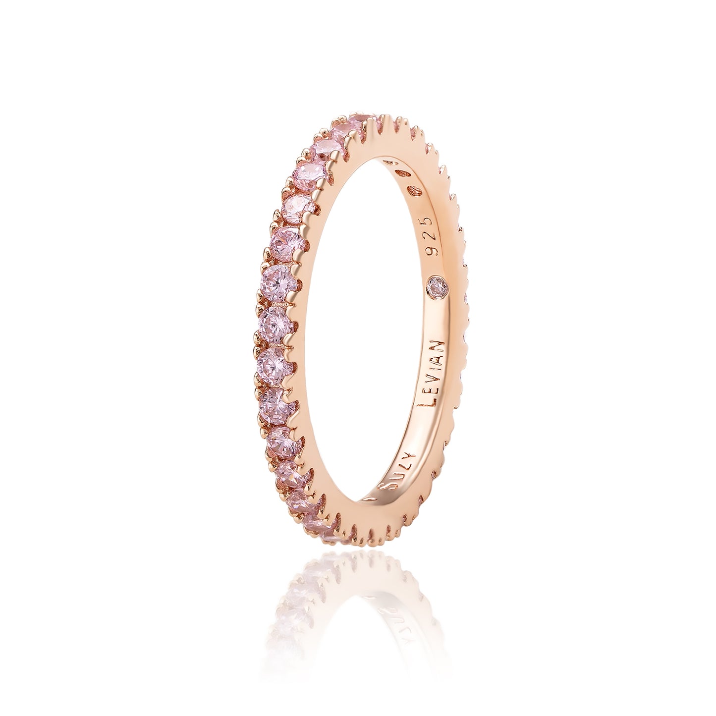 Suzy Levian Rose Sterling Silver Thin Pink Cubic Zirconia Eternity Band