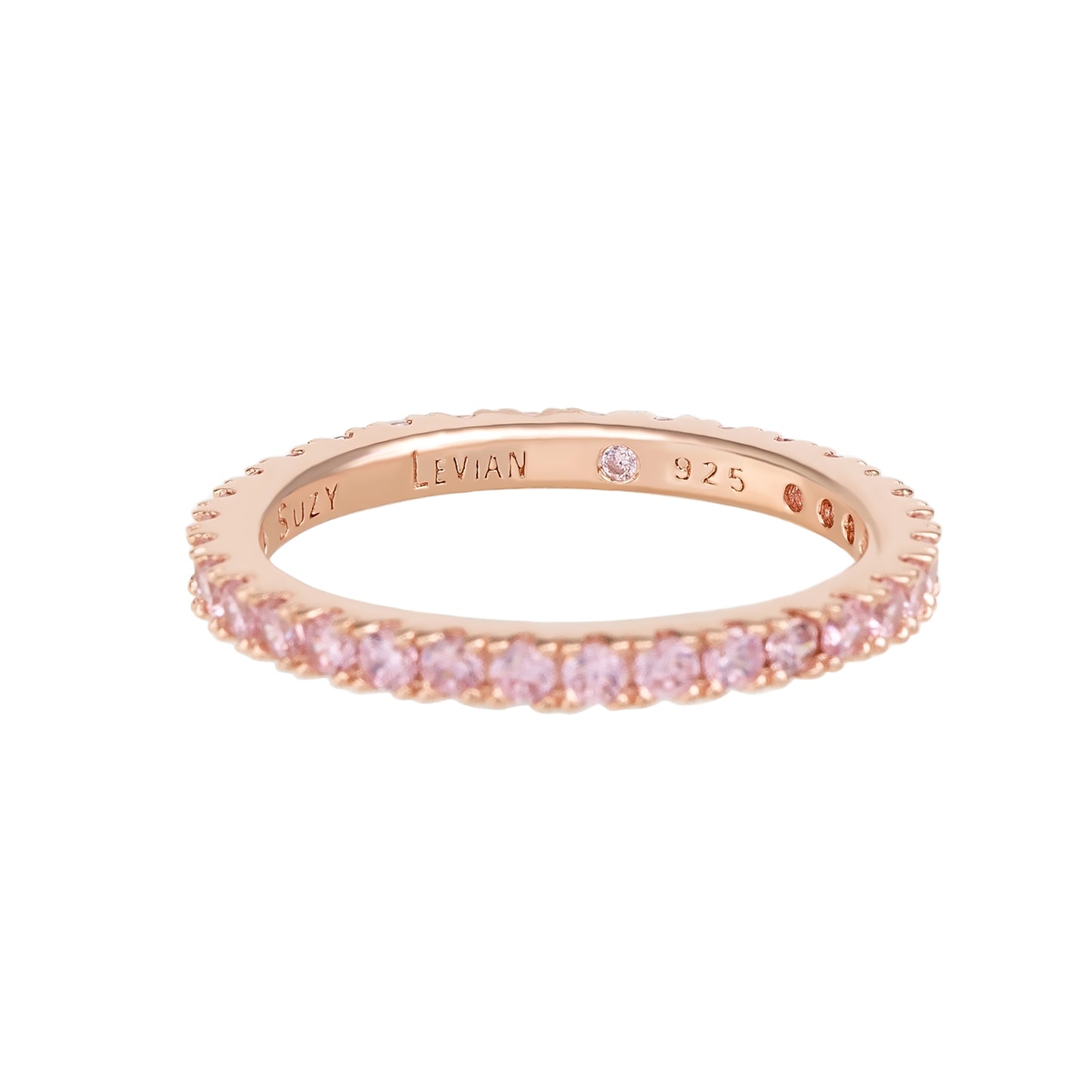 Suzy Levian Rose Sterling Silver Thin Pink Cubic Zirconia Eternity Band