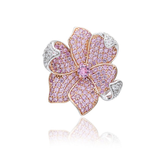 Suzy Levian Sterling Silver Pink Sapphire & Diamond Accent Flower Petal Brooch
