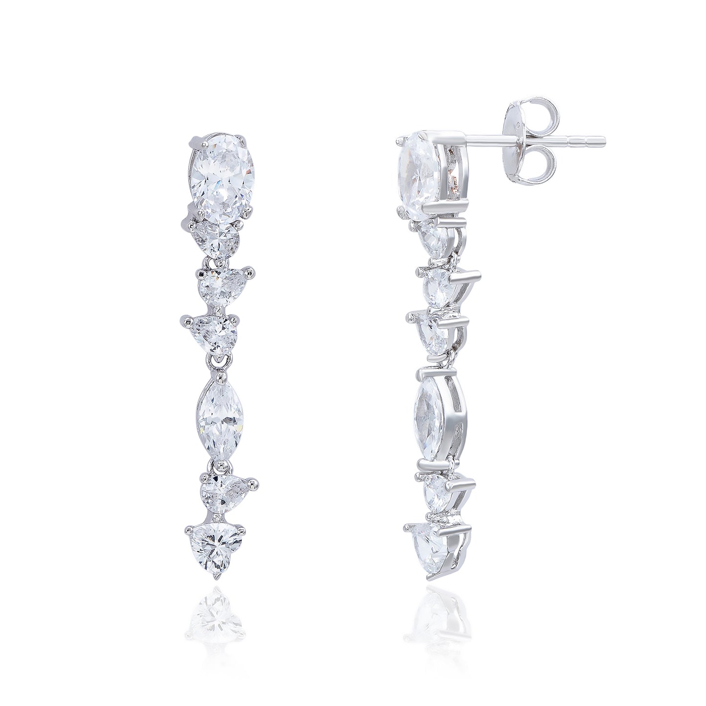 Suzy Levian Sterling Silver White Cubic Zirconia Cluster Dangle Earrings