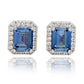 Suzy Levian Sterling Silver Emerald Cut Blue Sapphire Diamond Accent Halo Stud Earrings