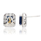 Suzy Levian Sterling Silver Emerald Cut Blue Sapphire Diamond Accent Halo Stud Earrings