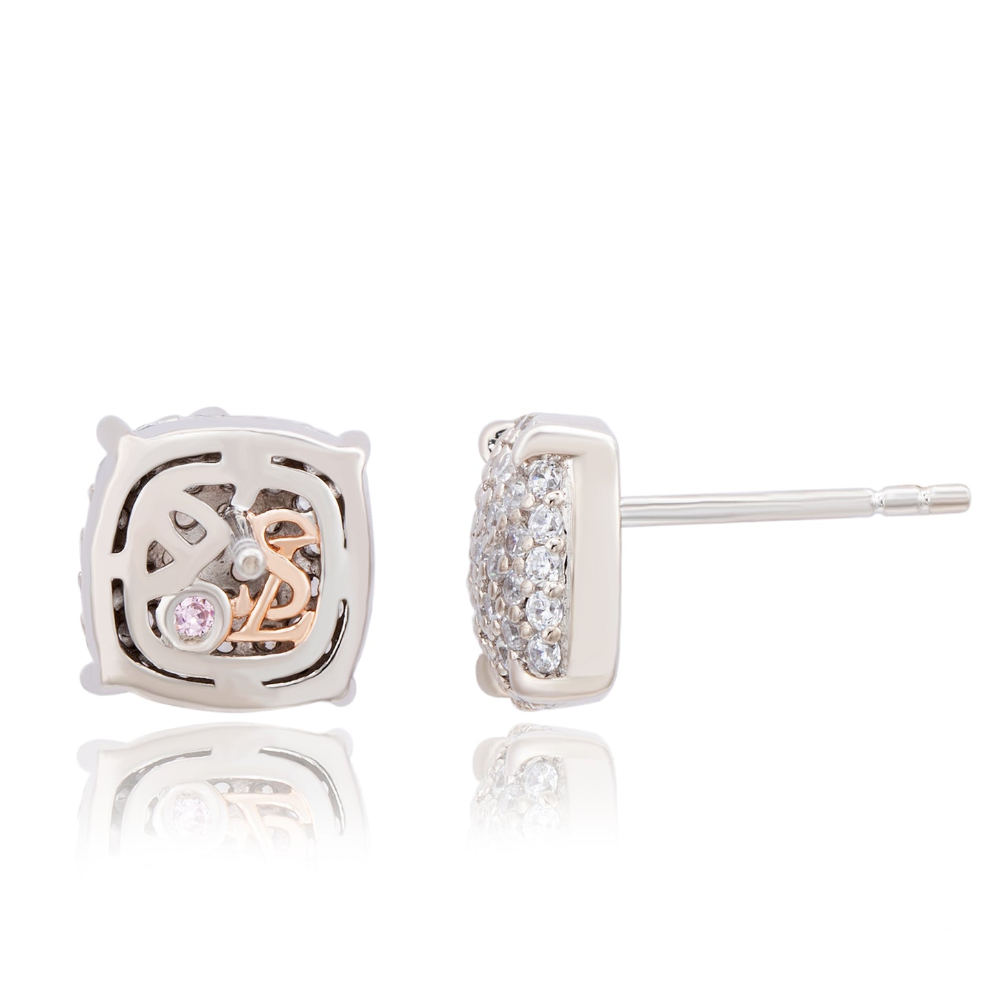 Suzy Levian Sterling Silver Pave Cubic Zirconia Square Cushion Stud Earrings