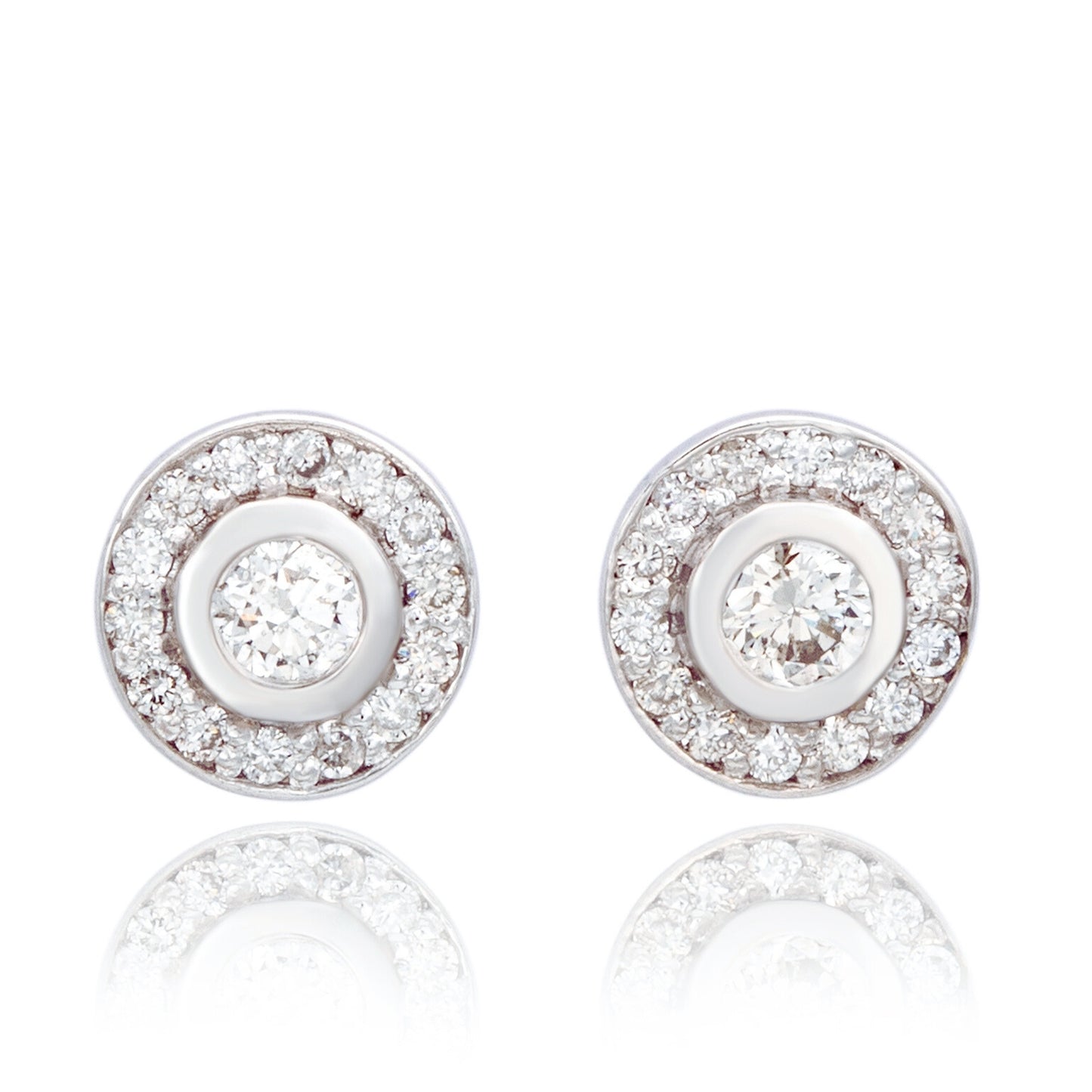 Suzy Levian 14K White Gold Bezel Set Halo 0.33cttw Diamond Stud Earrings